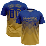 Custom Royal Old Gold 3D Gradient Square Shape Two-Button Unisex Softball Jersey