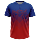Custom Royal Red 3D Gradient Square Shape Two-Button Unisex Softball Jersey