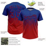 Custom Royal Red 3D Gradient Square Shape Two-Button Unisex Softball Jersey