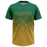 Custom Kelly Green Old Gold 3D Gradient Square Shape Two-Button Unisex Softball Jersey