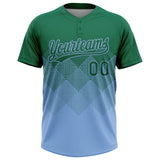 Custom Kelly Green Light Blue 3D Gradient Square Shape Two-Button Unisex Softball Jersey