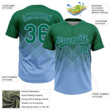 Custom Kelly Green Light Blue 3D Gradient Square Shape Two-Button Unisex Softball Jersey