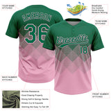 Custom Kelly Green Light Pink 3D Gradient Square Shape Two-Button Unisex Softball Jersey