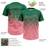 Custom Kelly Green Medium Pink 3D Gradient Square Shape Two-Button Unisex Softball Jersey