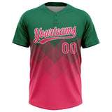 Custom Kelly Green Neon Pink-White 3D Gradient Square Shape Two-Button Unisex Softball Jersey