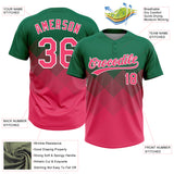 Custom Kelly Green Neon Pink-White 3D Gradient Square Shape Two-Button Unisex Softball Jersey