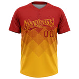 Custom Red Gold 3D Gradient Square Shape Two-Button Unisex Softball Jersey