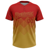 Custom Red Old Gold 3D Gradient Square Shape Two-Button Unisex Softball Jersey