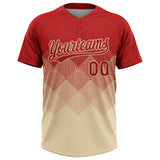 Custom Red Cream 3D Gradient Square Shape Two-Button Unisex Softball Jersey