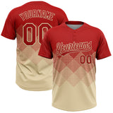 Custom Red Cream 3D Gradient Square Shape Two-Button Unisex Softball Jersey