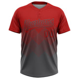 Custom Red Steel Gray 3D Gradient Square Shape Two-Button Unisex Softball Jersey