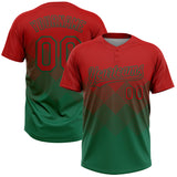 Custom Red Kelly Green 3D Gradient Square Shape Two-Button Unisex Softball Jersey