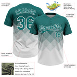 Custom Teal White 3D Gradient Square Shape Two-Button Unisex Softball Jersey