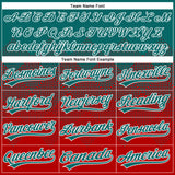 Custom Teal Red-White 3D Gradient Square Shape Two-Button Unisex Softball Jersey
