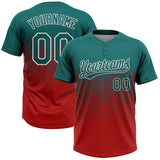 Custom Teal Red-White 3D Gradient Square Shape Two-Button Unisex Softball Jersey