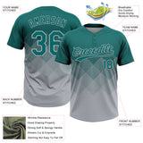 Custom Teal Gray 3D Gradient Square Shape Two-Button Unisex Softball Jersey