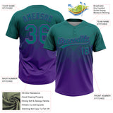 Custom Teal Purple 3D Gradient Square Shape Two-Button Unisex Softball Jersey
