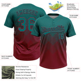 Custom Teal Crimson 3D Gradient Square Shape Two-Button Unisex Softball Jersey