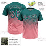 Custom Teal Medium Pink 3D Gradient Square Shape Two-Button Unisex Softball Jersey