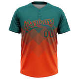 Custom Teal Orange 3D Gradient Square Shape Two-Button Unisex Softball Jersey
