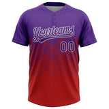 Custom Purple Red-White 3D Gradient Square Shape Two-Button Unisex Softball Jersey