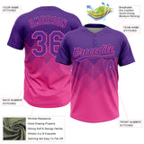Custom Purple Pink 3D Gradient Square Shape Two-Button Unisex Softball Jersey