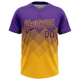 Custom Purple Gold 3D Gradient Square Shape Two-Button Unisex Softball Jersey
