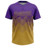 Custom Purple Old Gold 3D Gradient Square Shape Two-Button Unisex Softball Jersey