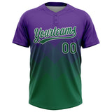 Custom Purple Kelly Green-White 3D Gradient Square Shape Two-Button Unisex Softball Jersey