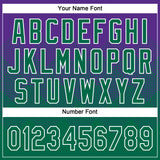 Custom Purple Kelly Green-White 3D Gradient Square Shape Two-Button Unisex Softball Jersey