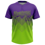 Custom Purple Neon Green 3D Gradient Square Shape Two-Button Unisex Softball Jersey