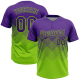 Custom Purple Neon Green 3D Gradient Square Shape Two-Button Unisex Softball Jersey