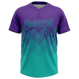 Custom Purple Aqua 3D Gradient Square Shape Two-Button Unisex Softball Jersey