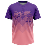 Custom Purple Medium Pink 3D Gradient Square Shape Two-Button Unisex Softball Jersey