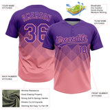 Custom Purple Medium Pink 3D Gradient Square Shape Two-Button Unisex Softball Jersey