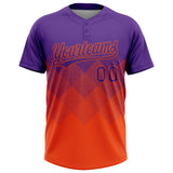 Custom Purple Orange 3D Gradient Square Shape Two-Button Unisex Softball Jersey