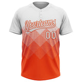 Custom White Orange 3D Gradient Square Shape Two-Button Unisex Softball Jersey