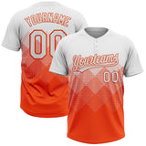 Custom White Orange 3D Gradient Square Shape Two-Button Unisex Softball Jersey