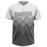 Custom White Steel Gray 3D Gradient Square Shape Two-Button Unisex Softball Jersey