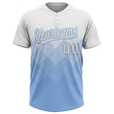 Custom White Light Blue 3D Gradient Square Shape Two-Button Unisex Softball Jersey