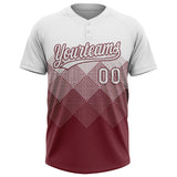 Custom White Burgundy 3D Gradient Square Shape Two-Button Unisex Softball Jersey
