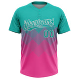 Custom Aqua Pink-White 3D Gradient Square Shape Two-Button Unisex Softball Jersey