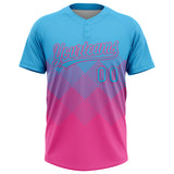 Custom Sky Blue Pink 3D Gradient Square Shape Two-Button Unisex Softball Jersey