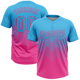 Custom Sky Blue Pink 3D Gradient Square Shape Two-Button Unisex Softball Jersey
