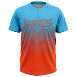 Custom Sky Blue Orange 3D Gradient Square Shape Two-Button Unisex Softball Jersey