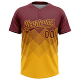 Custom Burgundy Gold 3D Gradient Square Shape Two-Button Unisex Softball Jersey