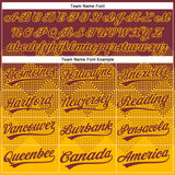 Custom Burgundy Gold 3D Gradient Square Shape Two-Button Unisex Softball Jersey