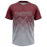 Custom Burgundy Gray 3D Gradient Square Shape Two-Button Unisex Softball Jersey