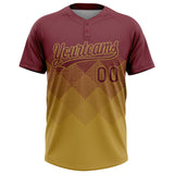 Custom Burgundy Old Gold 3D Gradient Square Shape Two-Button Unisex Softball Jersey