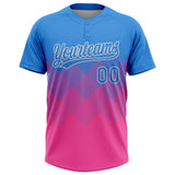 Custom Electric Blue Pink-White 3D Gradient Square Shape Two-Button Unisex Softball Jersey